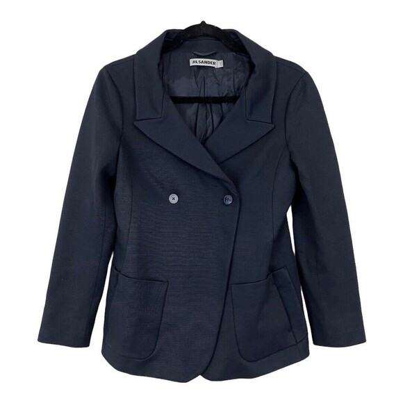 Jil Sander Womens Size 40 Navy Blue Double Breasted Jacket Blazer - Picture 1 of 5